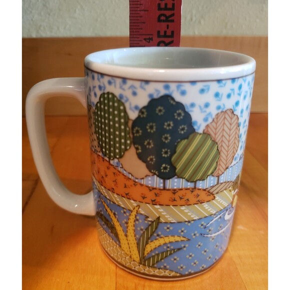 Vintage Otagiri Coffee Mug Patchwork Quilted Mallard Ducks On Pond Japan - Picture 7 of 10